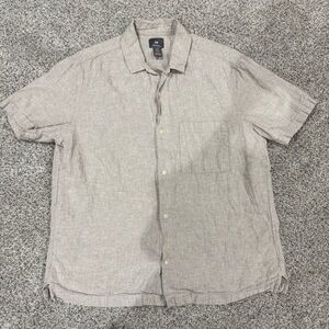 H&M Natural Color Linen Cotton Blend Short Sleeve Button Down Shirt Men’s Medium
